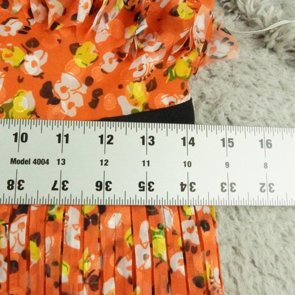 Anthropologie Foxiedox Floral Pleated Dress Womens Medium Orange NEW - Picture 7 of 10